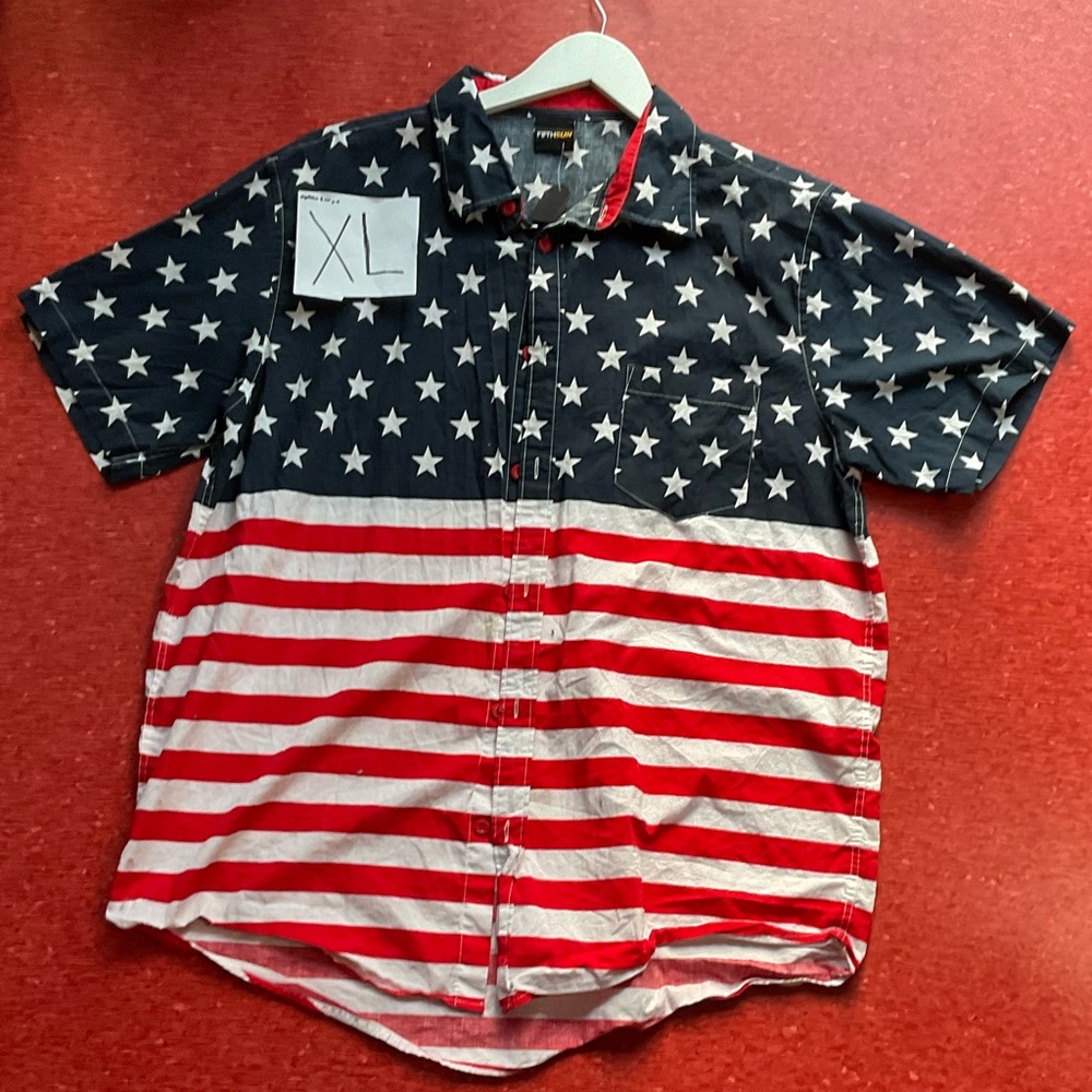 Mens American Flag Short Sleeve Button Up